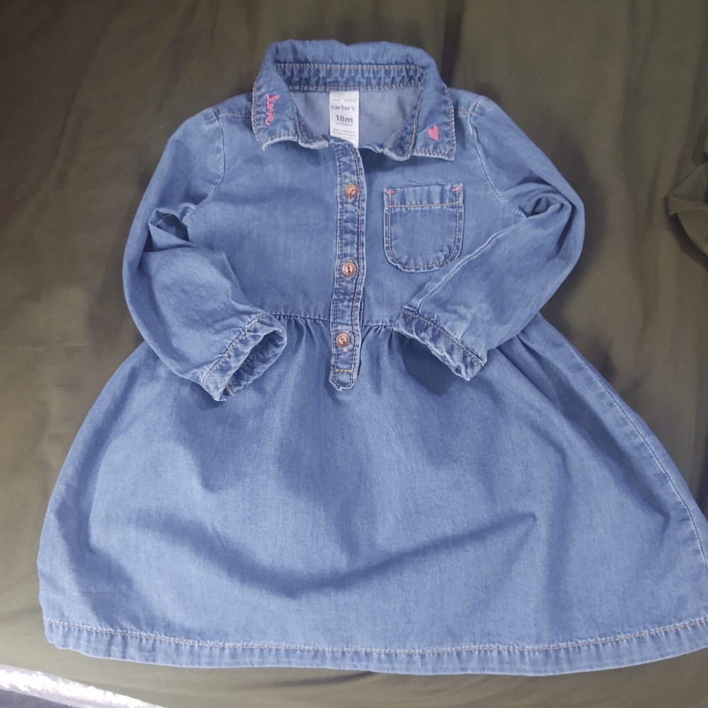 Carter's blue jean dress with pink accents